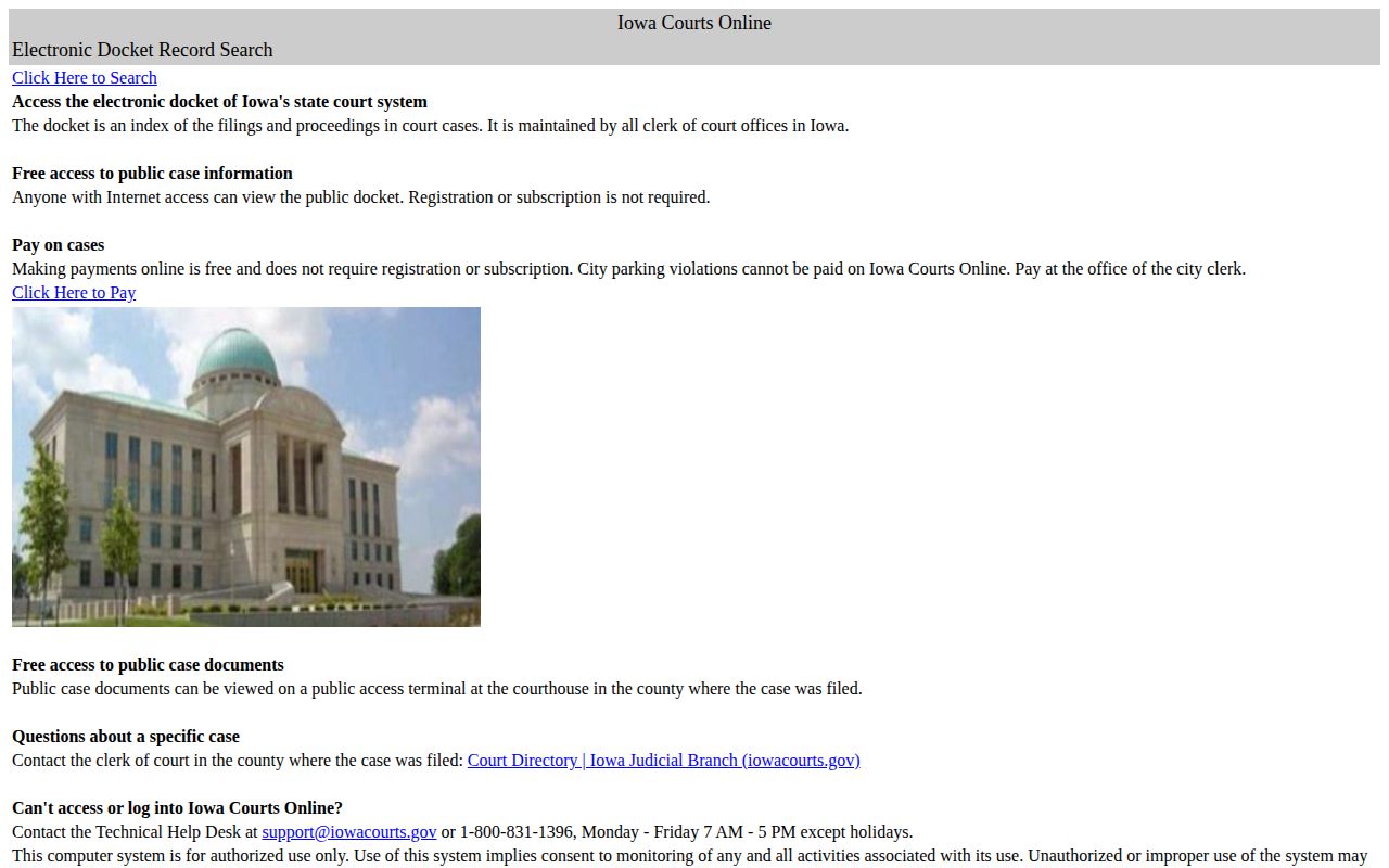 Worth County arrest case search through Iowa Courts Online