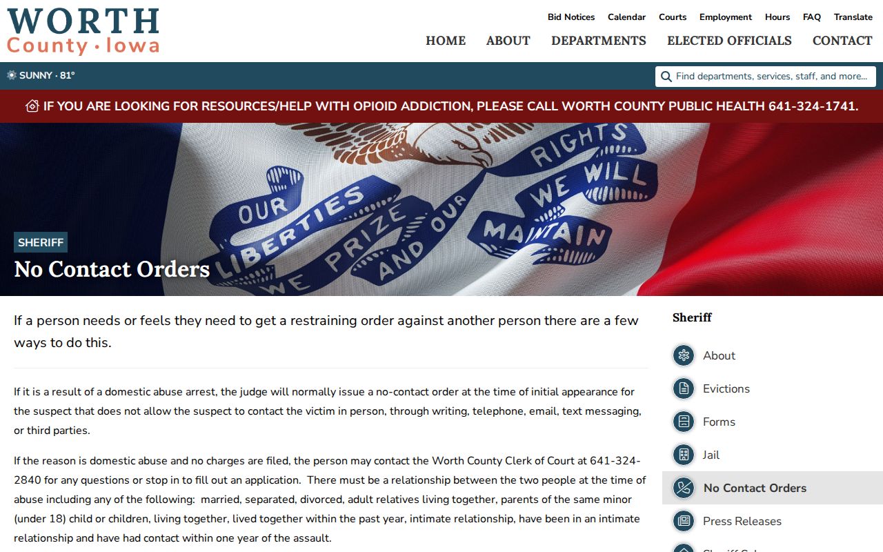 Worth County arrest custody alerts and Iowa VINE guidance